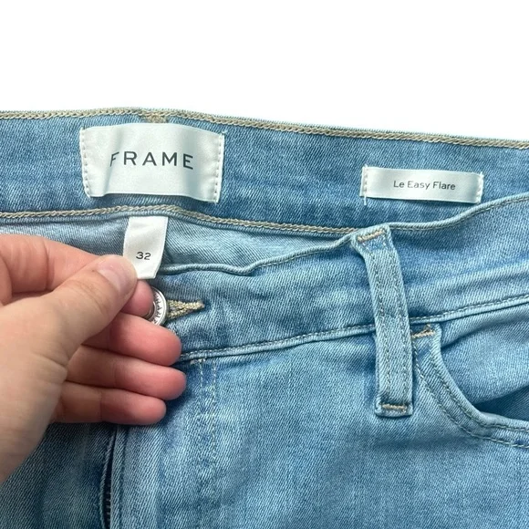 Frame Le Easy Flare Denim Jeans Light Wash Raw Hem Size 32 - Picture 4 of 10